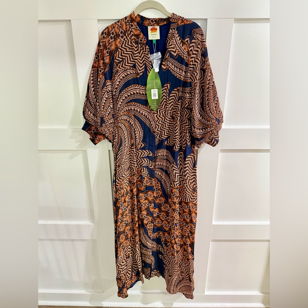 Farm Rio Yawanawa Vanahu Midi Dress NWT Large Boho Tribal Belted - Picture 8 of 15